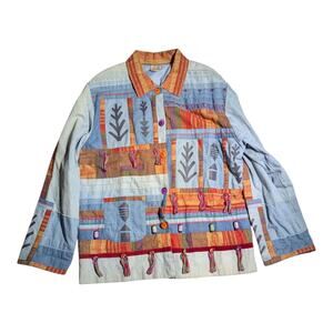 Vtg Y2K Parsley & Sage Boho Denim Rust Orange Patchwork Button Up Jacket Sz L